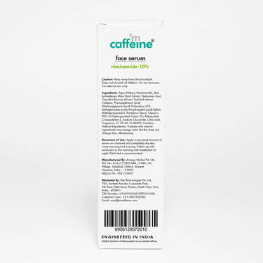 mCaffeine 10% Niacinamide Face Serum for Acne Prone Skin & Oily Skin | With Goodness of Hyaluronic Acid & Green Tea | For Men & Women | Ideal For Monsoon Season | 30ml